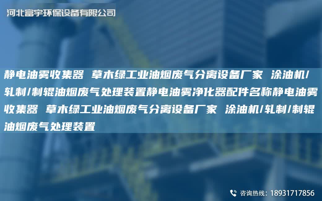 靜電油霧收集器 草木綠工業(yè)油煙廢氣分離設(shè)備廠家 涂油機(jī)/軋制/制輥油煙廢氣處理裝置靜電油霧凈化器配件M稱靜電油霧收集器 草木綠工業(yè)油煙廢氣分離設(shè)備廠家 涂油機(jī)/軋制/制輥油煙廢氣處理裝置